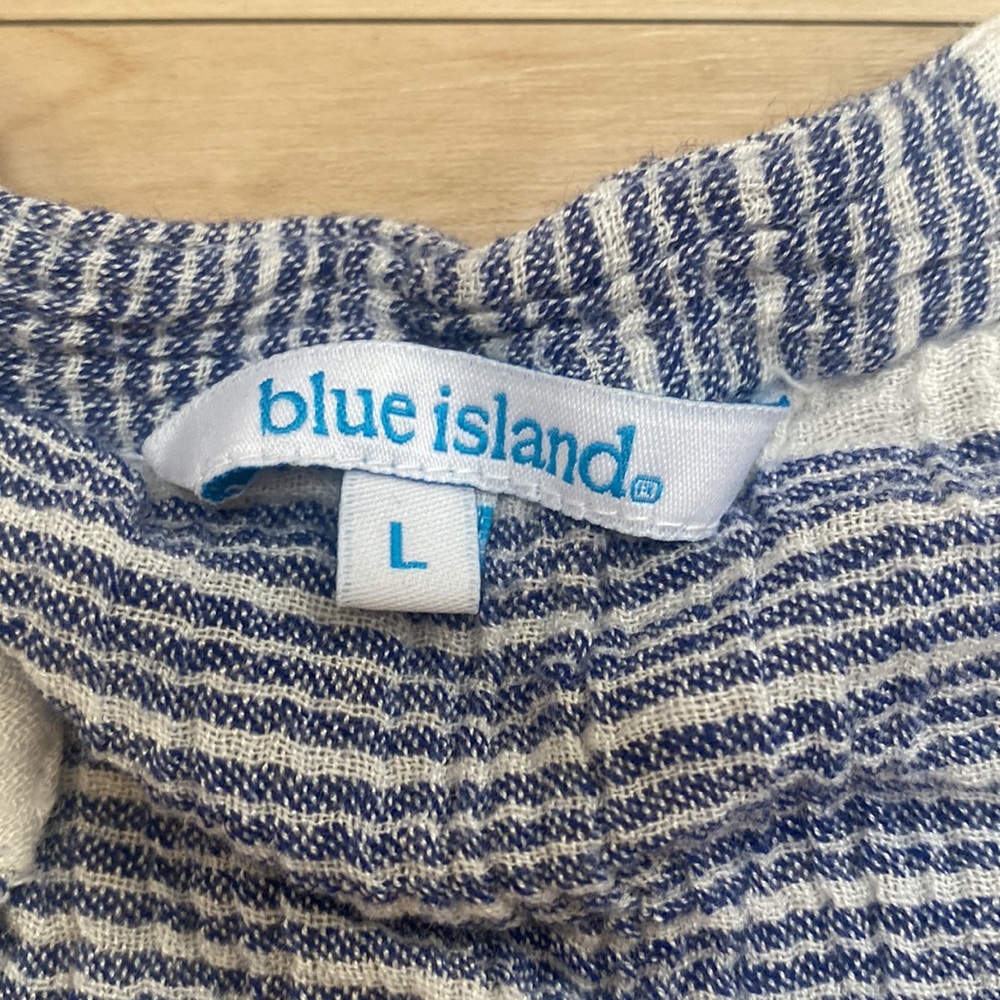 Blue Island Womens L Boho Fringe Long Sleeve Top. Blue and White stripes. - Picture 11 of 12